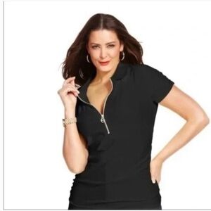 Michael Kors MK Ruched Half Zip Polo T-  Shirt Sz XS